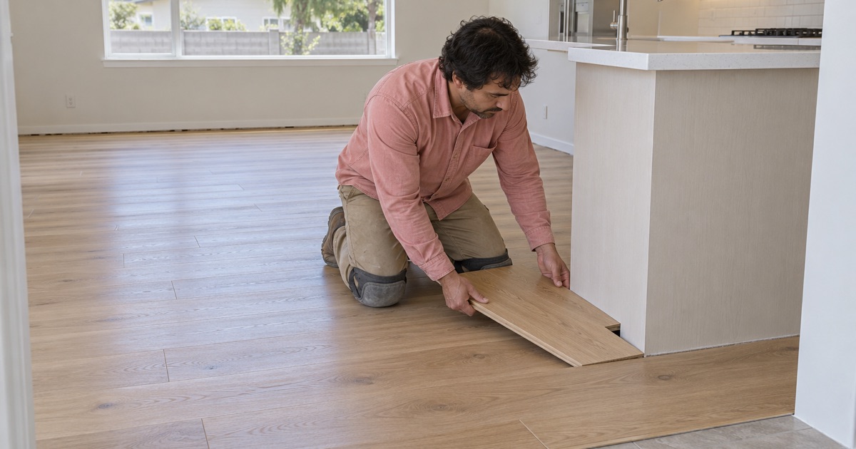 New engineered hardwood going down in a newly built home in Hawaiian Gardens.